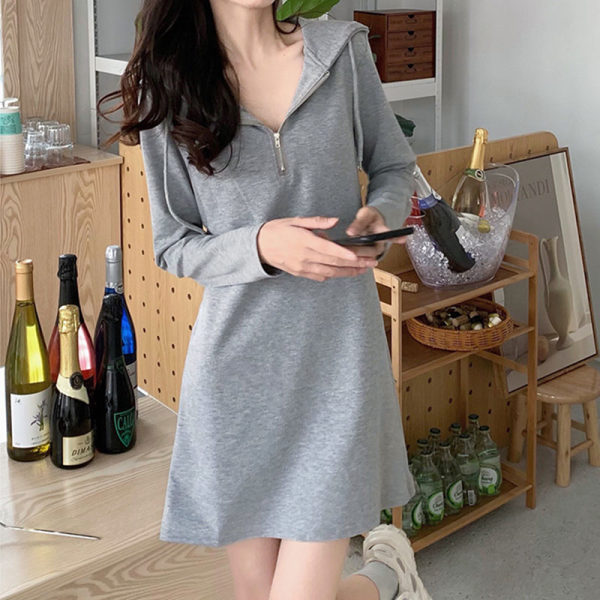 chubby girl Hooded Sweat Dress Women's Autumn and Winter New plus size Women's Mid-length Loose Slimming Base dress