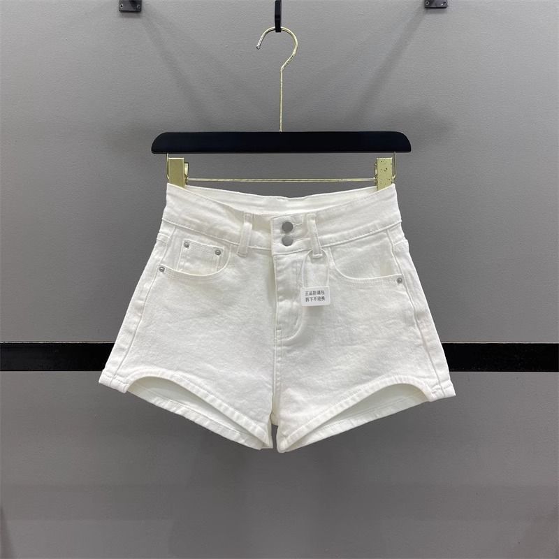 2024 Summer New Irregular Sexy Spice Girls White Denim Shorts Women's High Waist Slimming Wide Leg Hot Pants Trendy