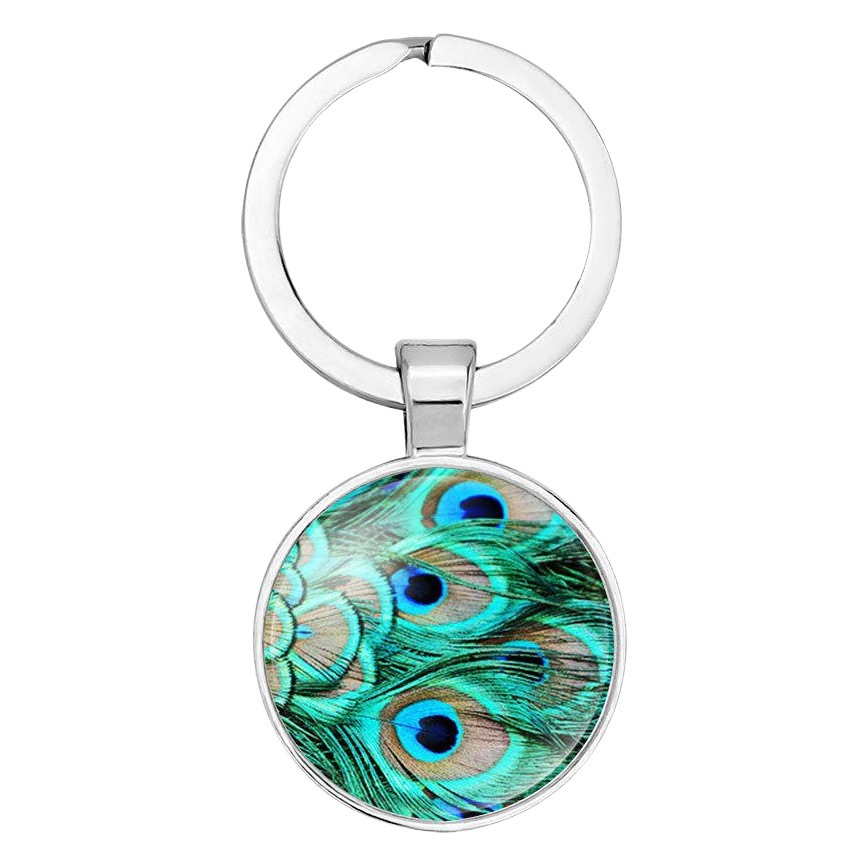 European and American car bag small jewelry pendant green peacock feather Peacock open screen time gem keychain