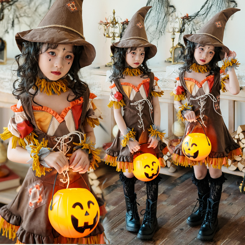Picture of Halloween Kidsren's Costumes Scarecrow Pastoral Style Farm Costumes Girls Carnival Cos Performance Costumes