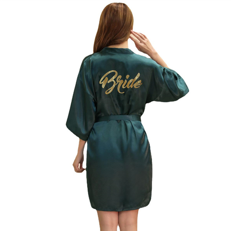 Picture of Women's Wedding Makeup Gown Hot Stamping Gold Bride Nightgown Women's Summer Thin Cardigan High-grade Bride Morning Gown