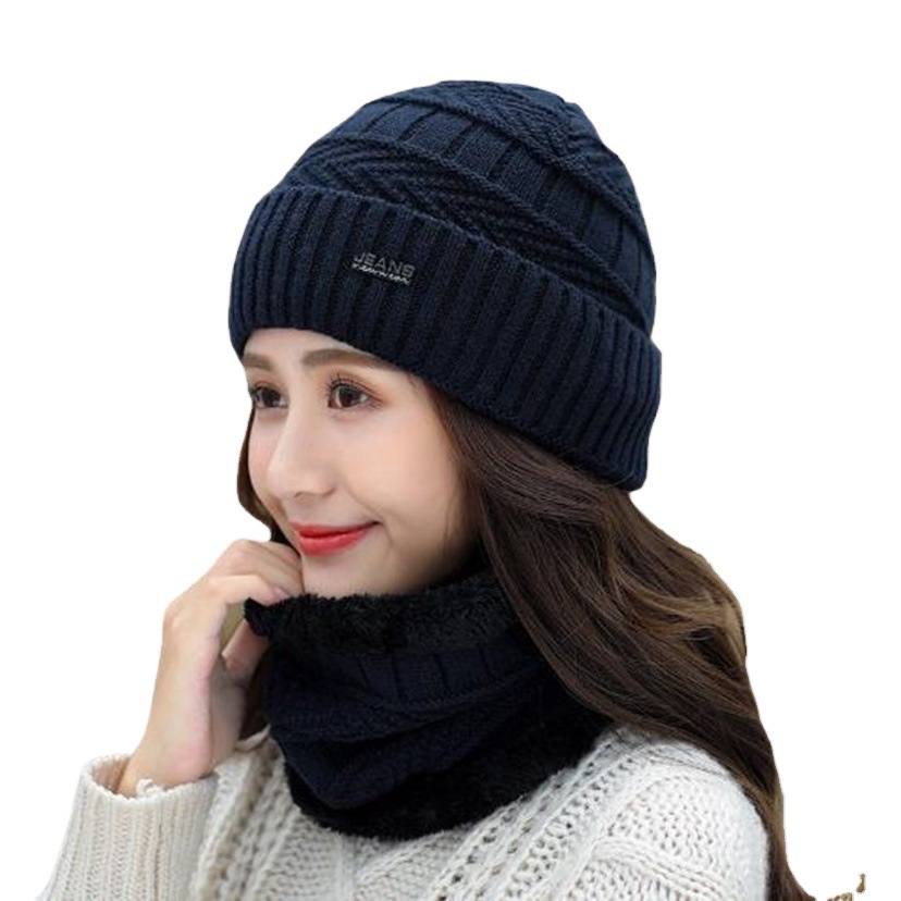Autumn and Winter Hat Women's Fleece-lined Warm Wool Hat Korean Style Cycling All-match Thickened Knitted Hat Youth Cotton Hat Trendy Women