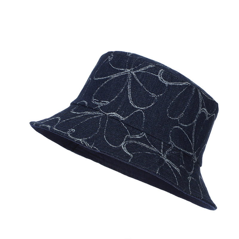 Picture of Reversible Spring and Summer Sun Hat for Women with Denim Flowers, Retro Style, Literary and Versatile, Travel Sun Protection Basin Hat, Trendy Brand