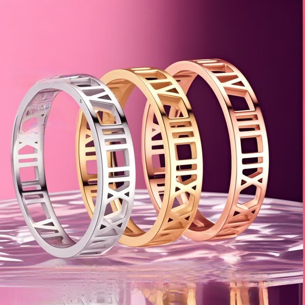 European and American Fashionable Roman Numeral Titanium Steel Ring, Niche Plain Ring Design, Non-Fading, High-End, Personalized Couple Ring