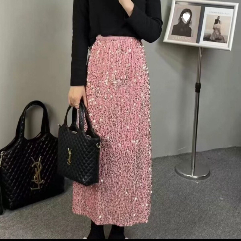 plus size French High Waist Sequin Skirt Women's 2025 Autumn New Fishtail Skirt Elegant Slimming Mid-length Skirt Slight Fat