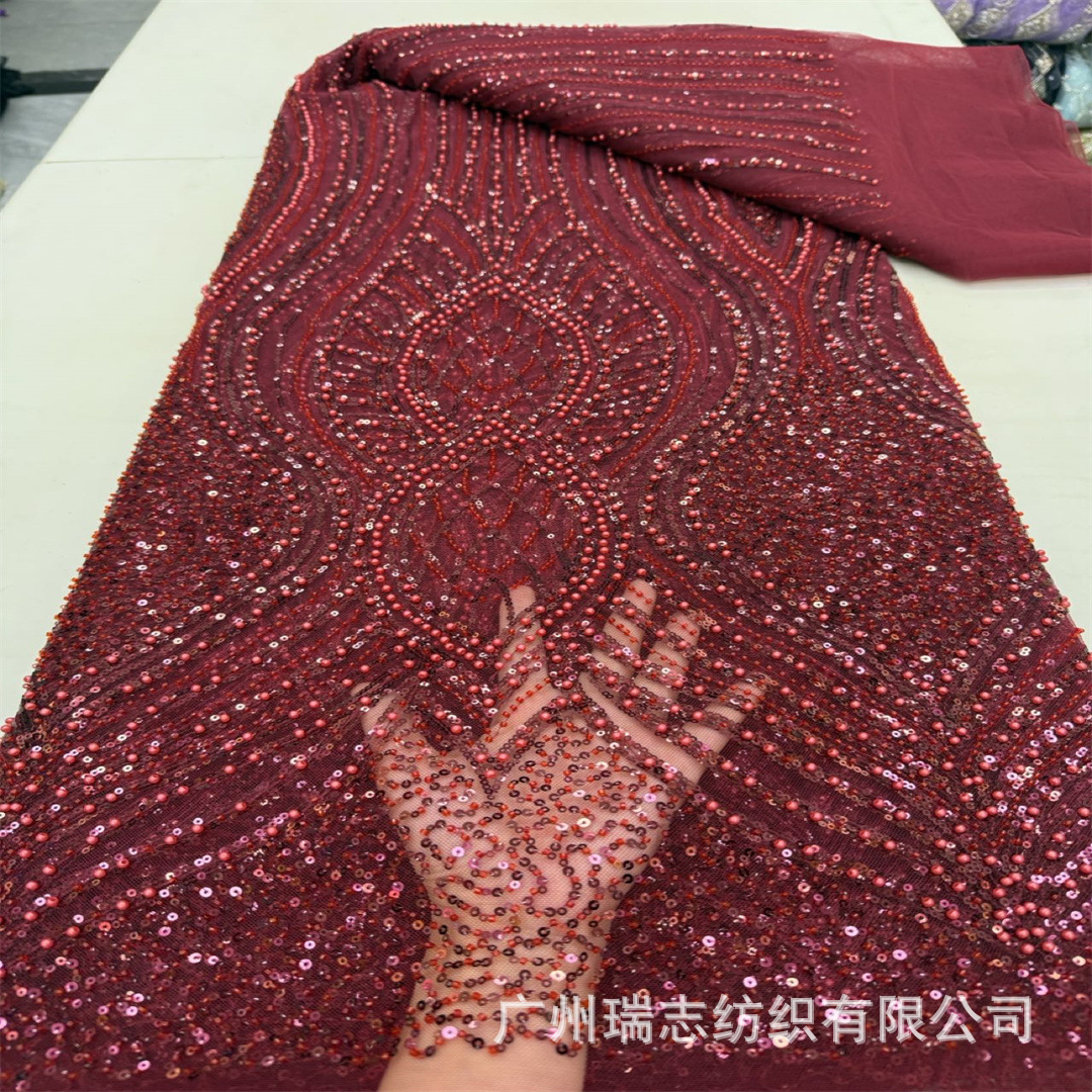 New wave pattern irregular sequins embroidered mesh wedding dress children's lace fabric l spot lace