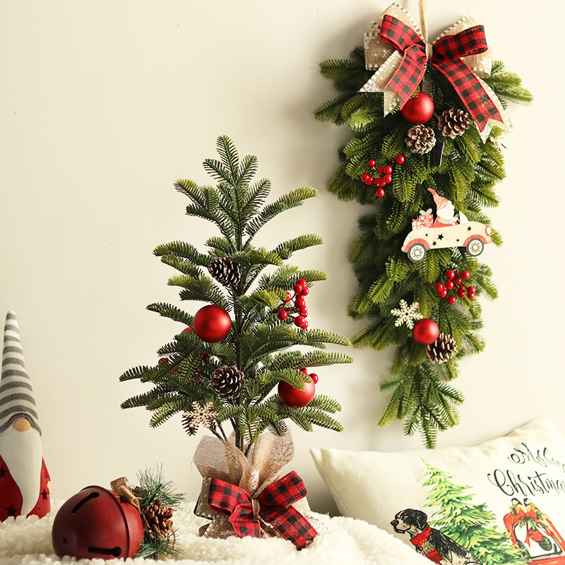 Cross-border New Christmas Decoration Inverted Christmas Tree PE Horns and Rattan Wall Decoration 45cm Christmas Wreath