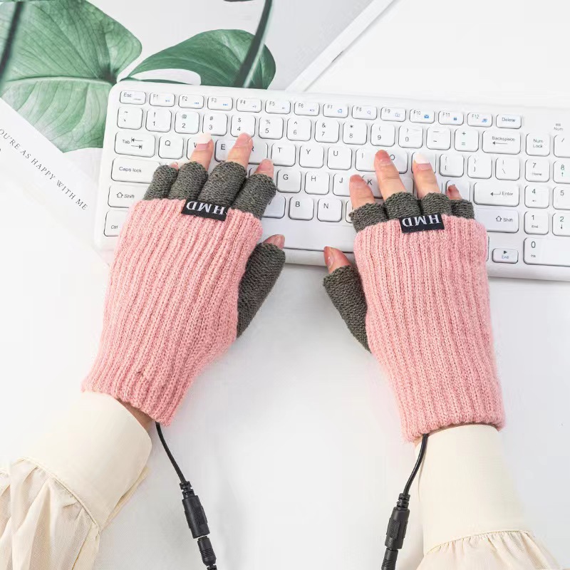 Autumn and Winter new USB charging heating gloves adult winter warm office hand warmer student writing half finger gloves