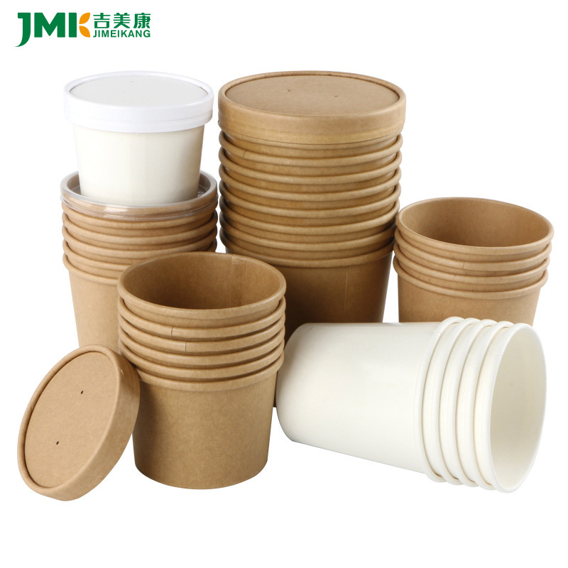 Disposable Paper Porridge Bucket with Printable Pattern, Round Takeout Packaging Soup Bucket, Salad Bowl, Advertising Paper Cup, Kraft Cup Shape