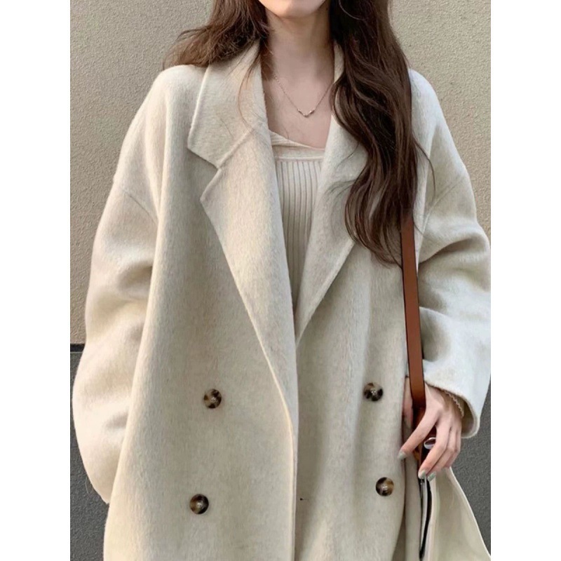 2025 Autumn and Winter New High-End Double-Sided Cashmere Outwear, Feminine Mid-Length Loose Knee-Length Woolen Outwear