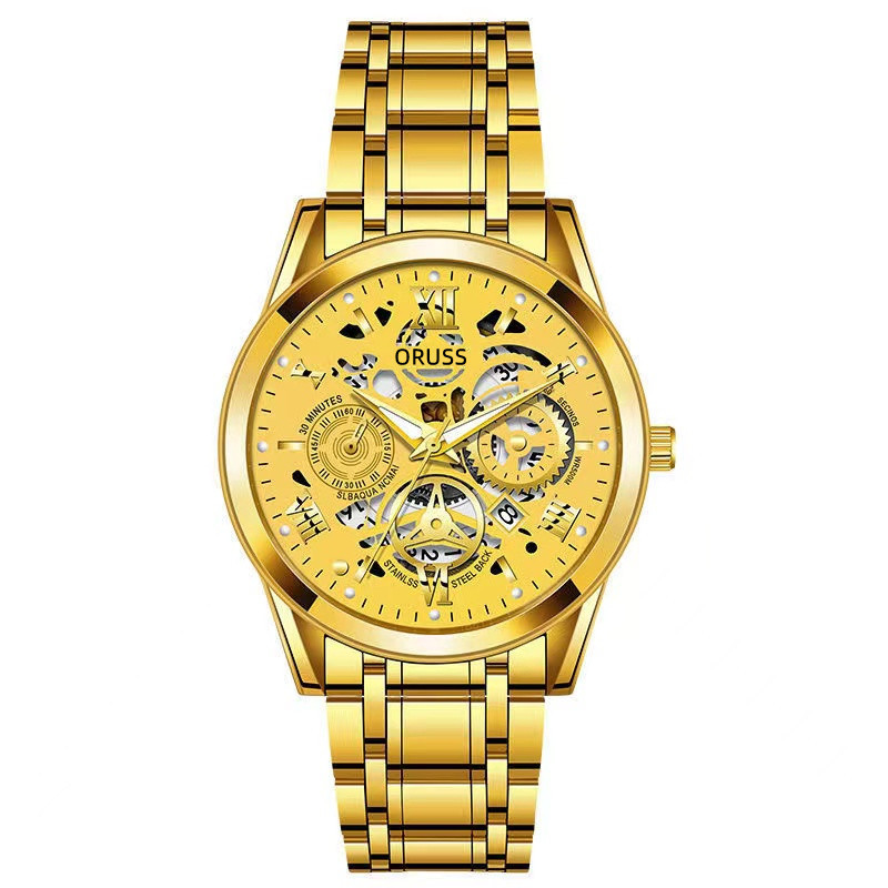 Picture of Official Movement Watch Swiss Brand Men's Watch Waterproof Men's Watch Luminous Watch Hollow-out Diamond Set Watch Calendar Fashion Watch