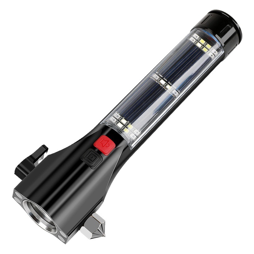 Multifunctional Car Safety Cone Strong Light Flashlight Outdoor Self-Defense Solar Fire Emergency Alarm Work Light