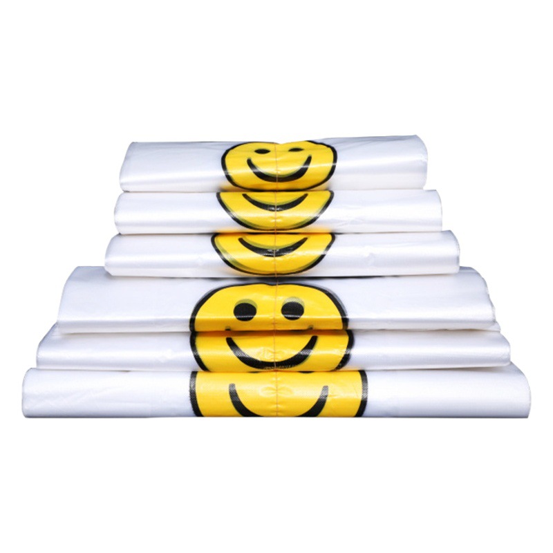 [Small Amount Wholesale] White Smiley Face Plastic Bag Packaging Bag Shopping Bag New Material Vest Bag Food Packaging Bag