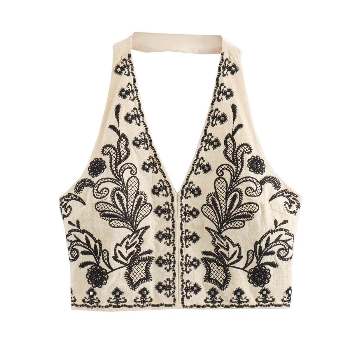 Picture of Europe and the United States cross-border new 2024 foreign trade women's wholesale ZRA embroidery hanging neck collar short jacket overskirt suit