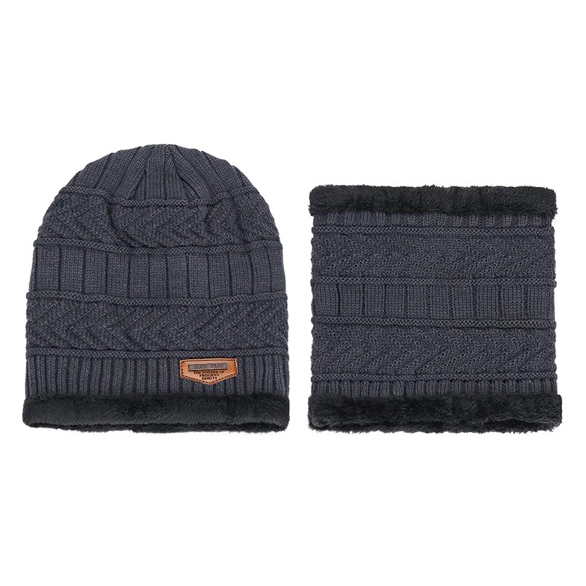 Winter scarf hat fleece-lined warm knitted hat outdoor cycling cold-proof winter wool hat men's pullover hat