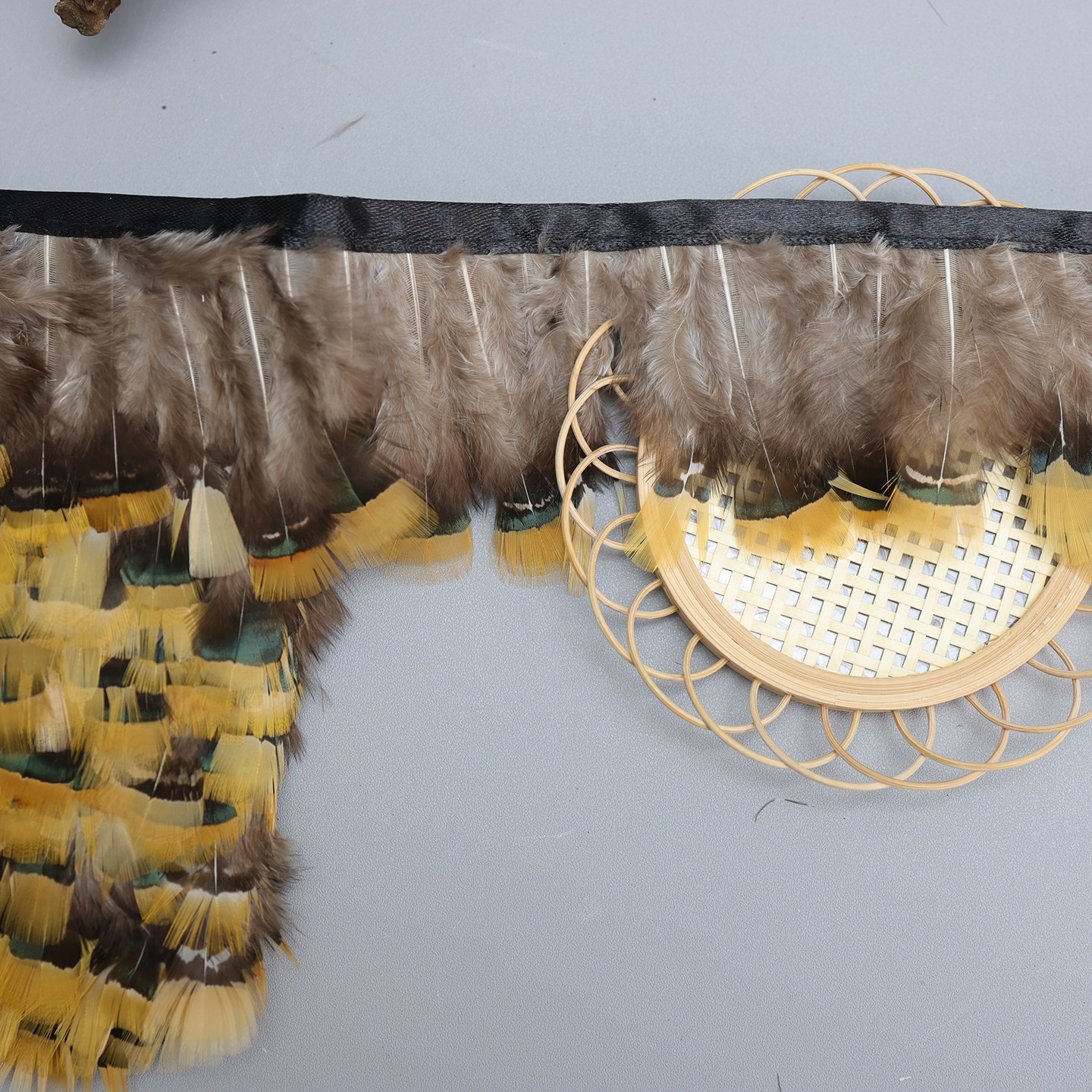 Picture of Wholesale Copper Chicken Yellow Feather Fabric Edge Ribbon DIY Small Feather Skirt Clothing Accessories Decoration Wedding Lace 1m