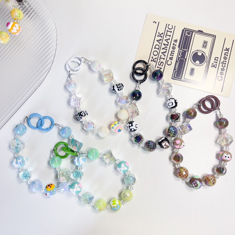 Magic color electroplating handmade beaded hand-painted live broadcast same keychain mobile phone chain anti-lost handbag accessories