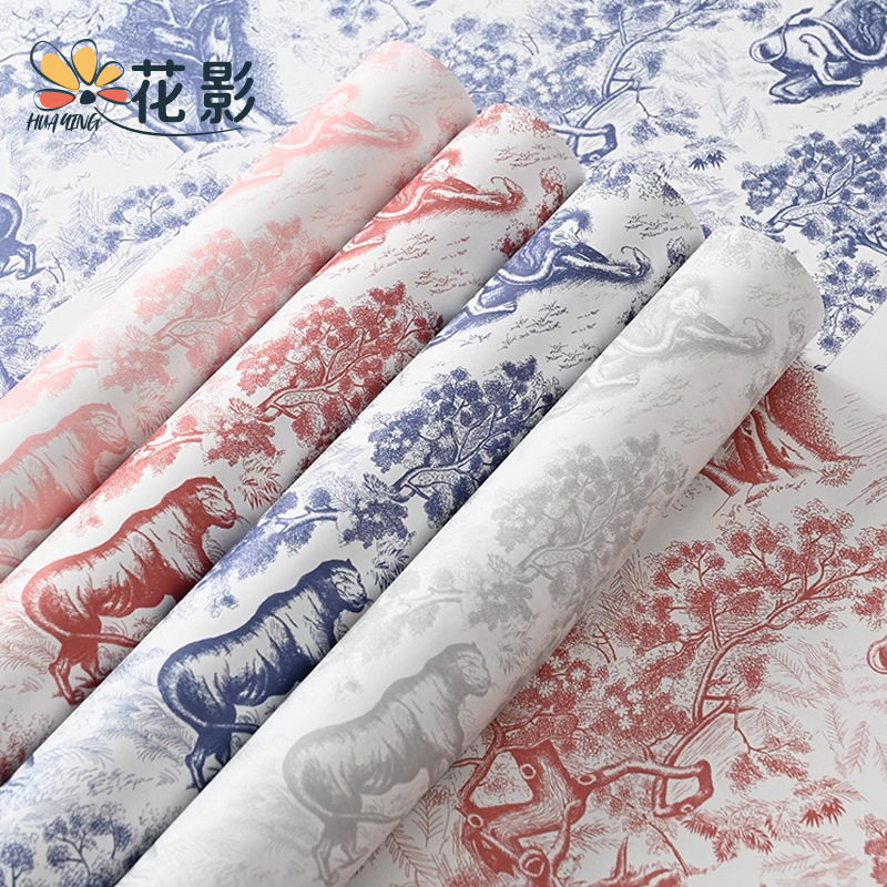 Flower Shadow Florist European Style Vintage Printed Kraft Paper Afternoon Black Tea Fresh Flower Wrapping Paper Floral Material Flowers