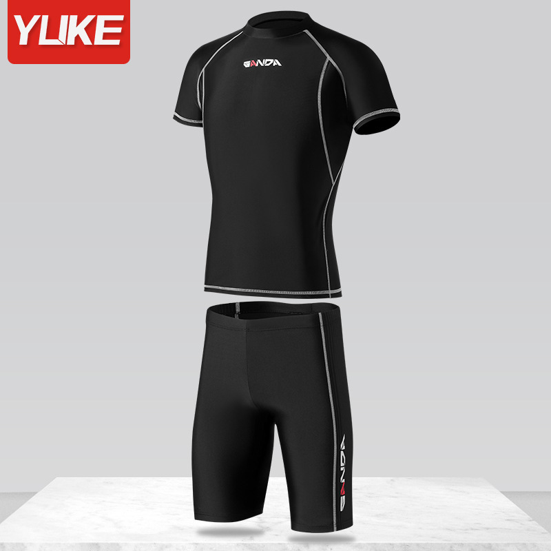 Picture of Men's Swim Trunks, Large Size, Five-Point Length, Swimming Gear, Sun Protection, Hot Spring Top, Men's Swimwear Set, Sun Protection, Quick-Drying