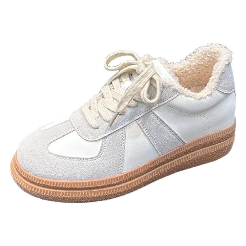 Genuine Leather Vintage Inner Height Increasing German Training Shoes White Shoes Women's New Autumn and Winter fleece-lined Platform All-match Casual Women's Sneakers