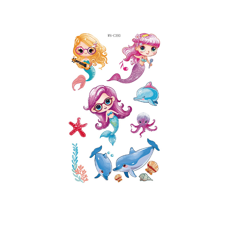 Picture of Cross Border Waterproof Sweat Tattoo Children Cartoon Dream Party Princess Theme Stickers suit Mermaid Tattoo Stickers