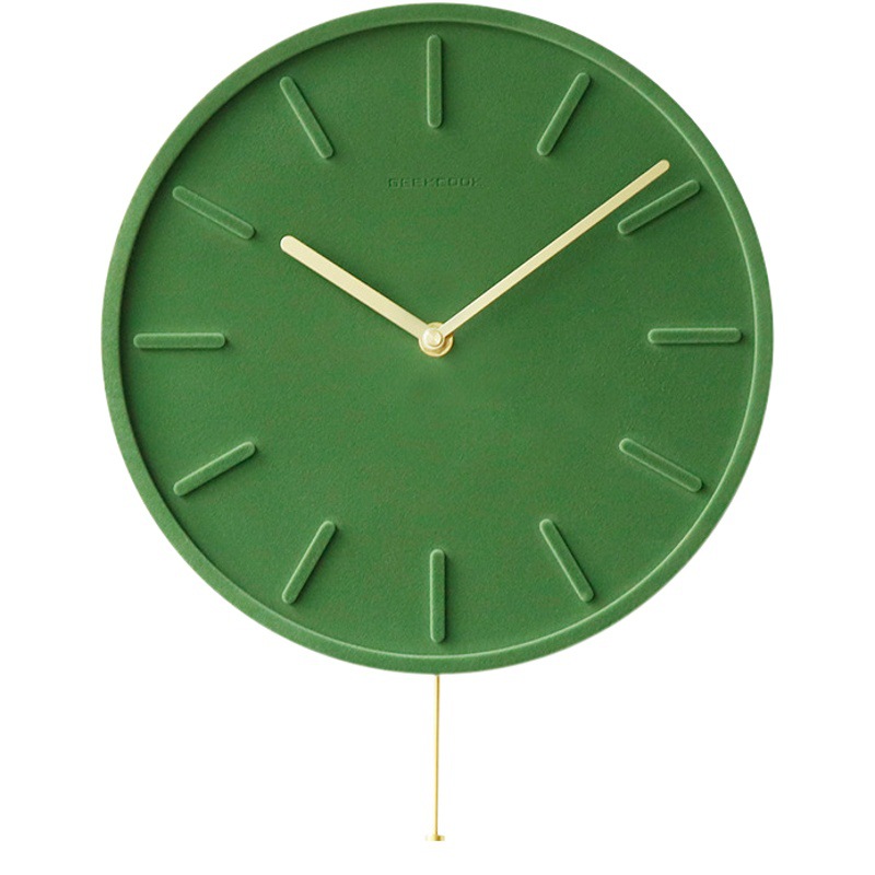 Fresh and simple flocking swing wall clock: moss mark upper green light luxury online popular Nordic art decoration living room clock