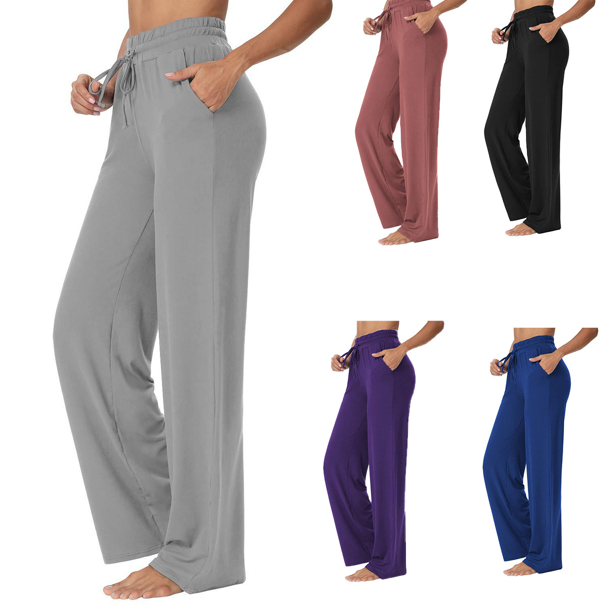 Foreign trade Europe and America Amazon wide leg pants elastic waist leisure fitness pants women's pants XX0007