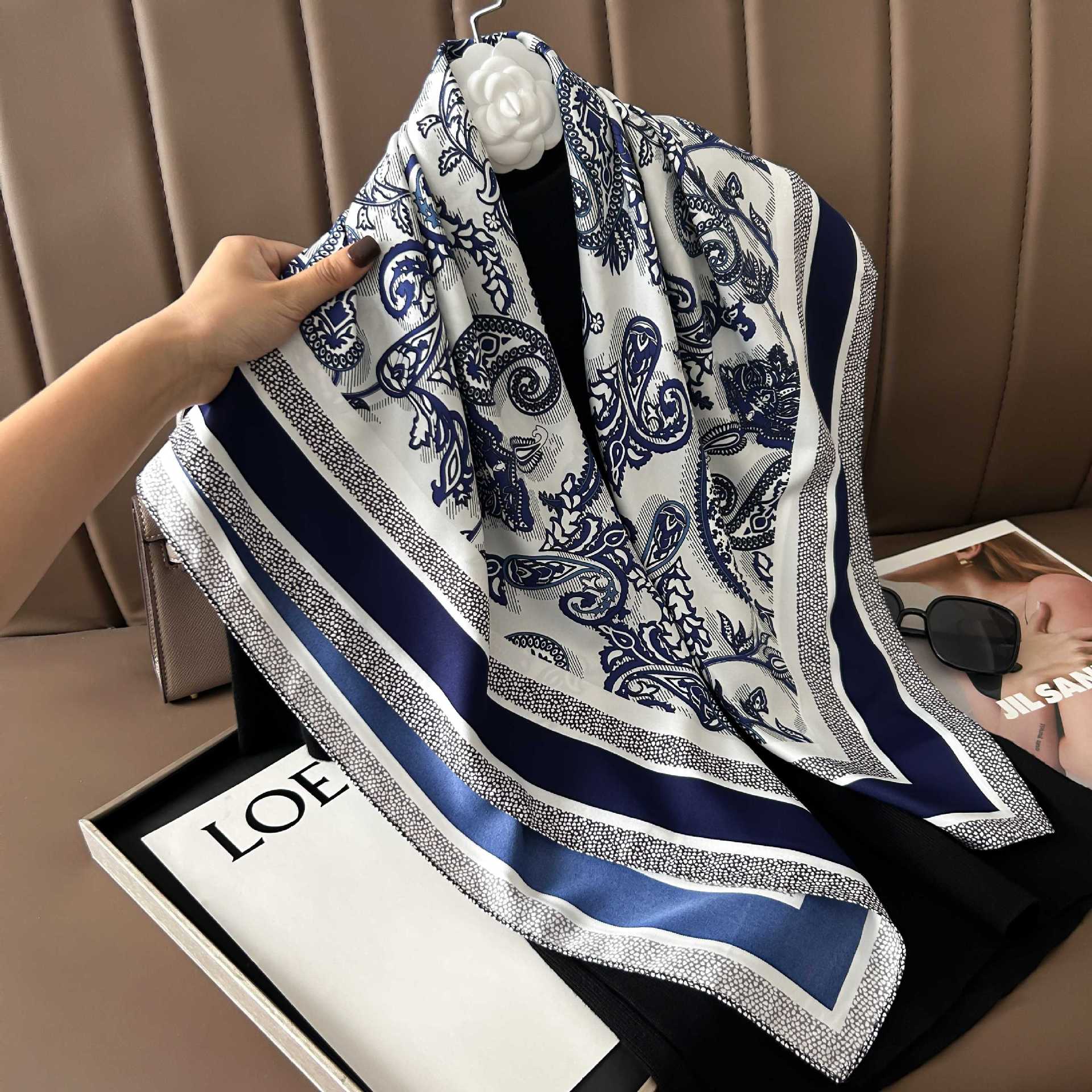 Picture of New 90cm Large Square Silk Elegant High-grade Decorative Shawl Women's Silk Scarf Fashion All-match Professional Scarf