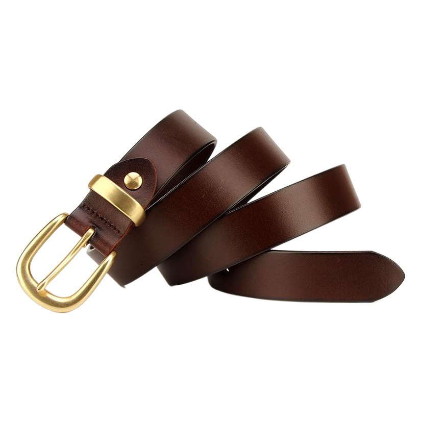 Copper Buckle Belt Men's Genuine Leather Belt Women's First Layer Cowhide Pin Buckle Simple All-Match Korean Fashionable Jeans for Young Men