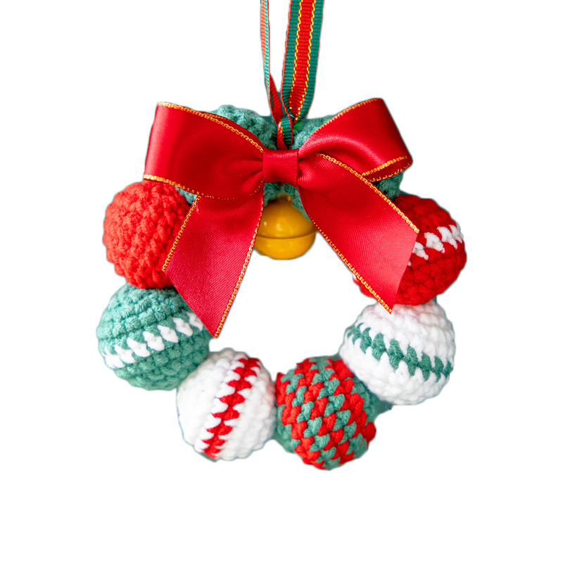 Picture of Christmas fur ball wreath key chain pendant car decoration wool crochet hand-knitted diy crochet hand-made gift