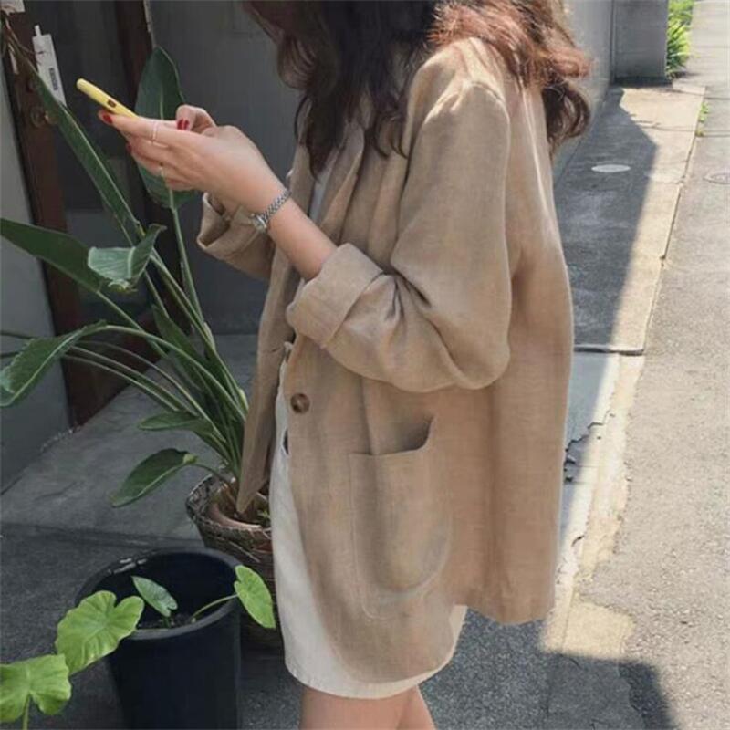 Picture of 2024 Spring and Summer New Korean Style Fashion Loose Linen Solid Color Casual Women's Long Sleeve Casual Suit Jacket Women