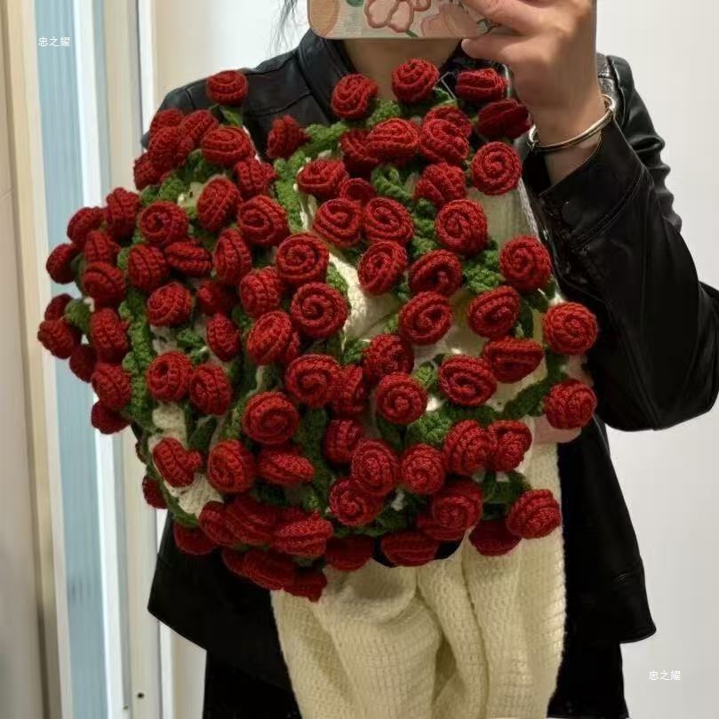 70cm Rose Lily of the Valley Flower Blanket Material Package Crochet Gift for Girlfriend and Boyfriend Handmade DIY