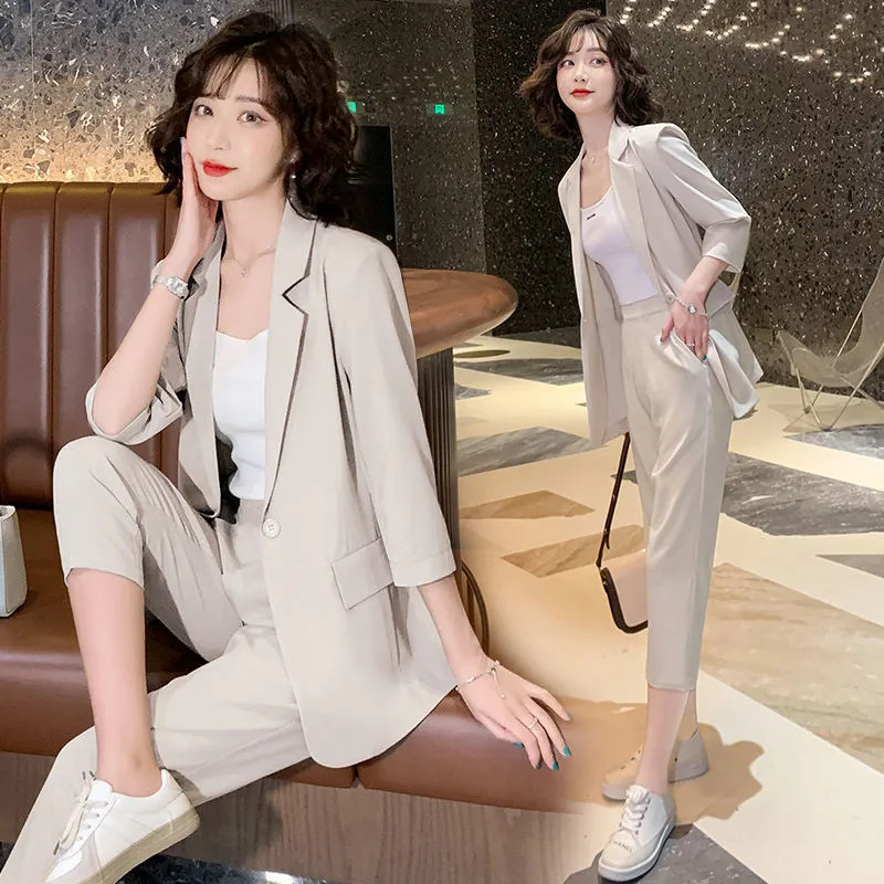 Fashionable elegant suit suit women's 2023 spring and summer new western style casual all-match age-reducing suit cropped two-piece suit