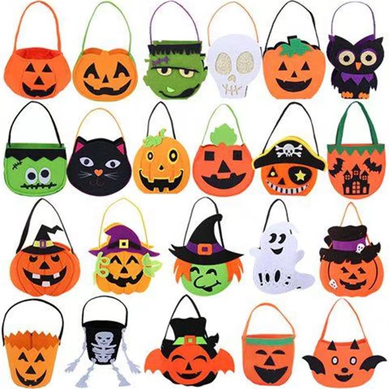 Cross-border Hot Sale Halloween Felt Candy Basket Children's Party Three-dimensional Portable Pumpkin Bag Ghost Festival Props Tote Bag