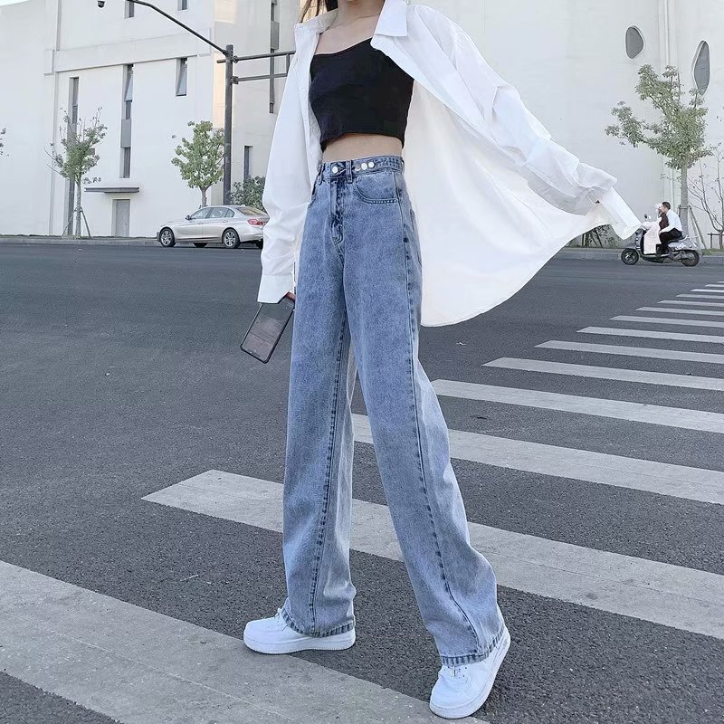High Waist Jeans Women's 2022 Spring and Autumn New Korean Style Slimming All-match Loose Straight Wide Leg Trendy Floor Trousers