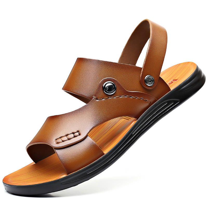 Leather Sandals Men's Summer 2025 New Non-Slip Soft Bottom Sandals and Slippers Dual-Use plus size Casual Outer Wear Beach Shoes Trendy