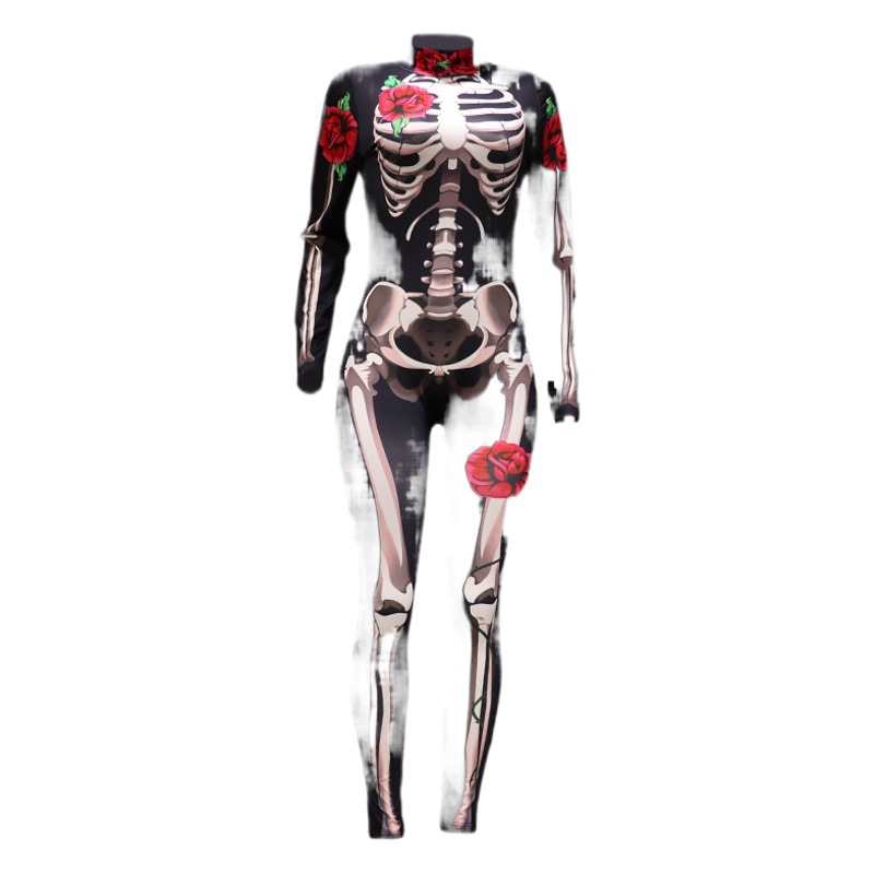 Picture of FC637 in stock European and American Halloween Women's Distinctive cosplay Family Dress Rose Skeleton Printed Pants