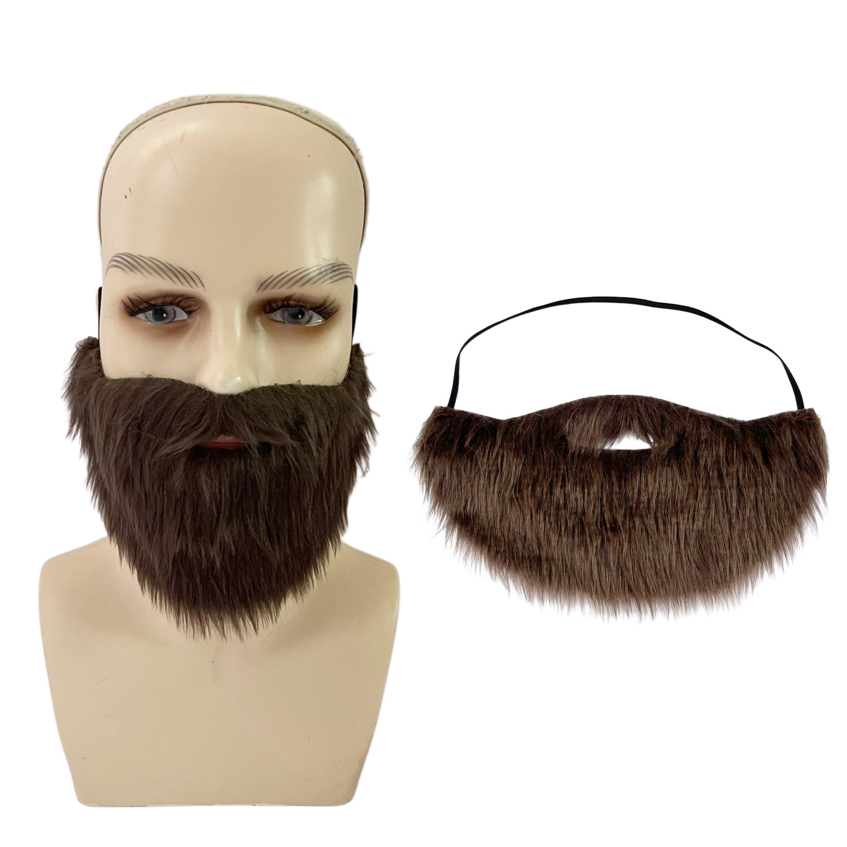 Holiday Party Beard Men Brown Short Stuffed Beard Chin Beard Pirate Dress up Beard Accessories Cos
