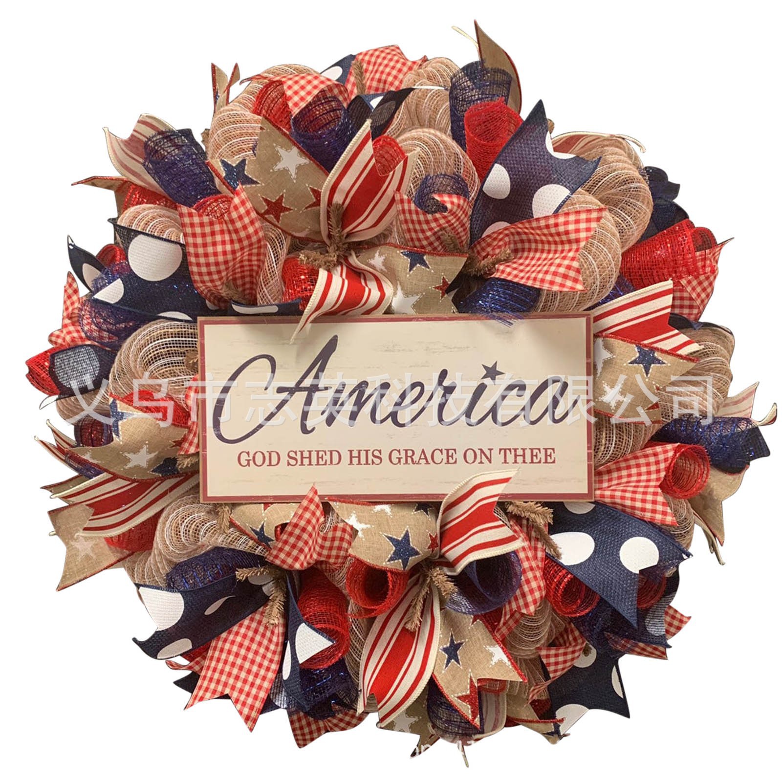 Picture of Amazon American Independence Day flag Garland ornaments national day door hanging wreath holiday decoration props wholesale
