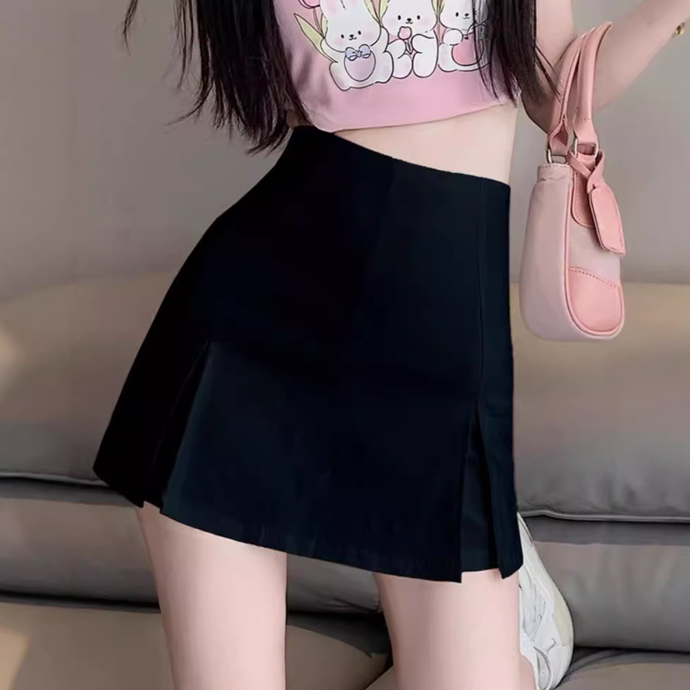 Black Suit Skirt Women's Summer High Waist Slim A- Line Split Skirt Small Hot Girl Hip Skirt