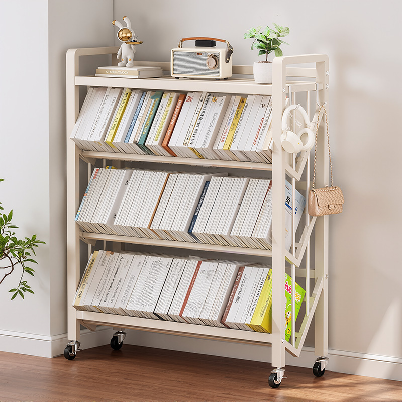 Floor-to-ceiling wheeled bookshelf children's storage picture book desk storage rack home multi-storey student bookcase living room shelf