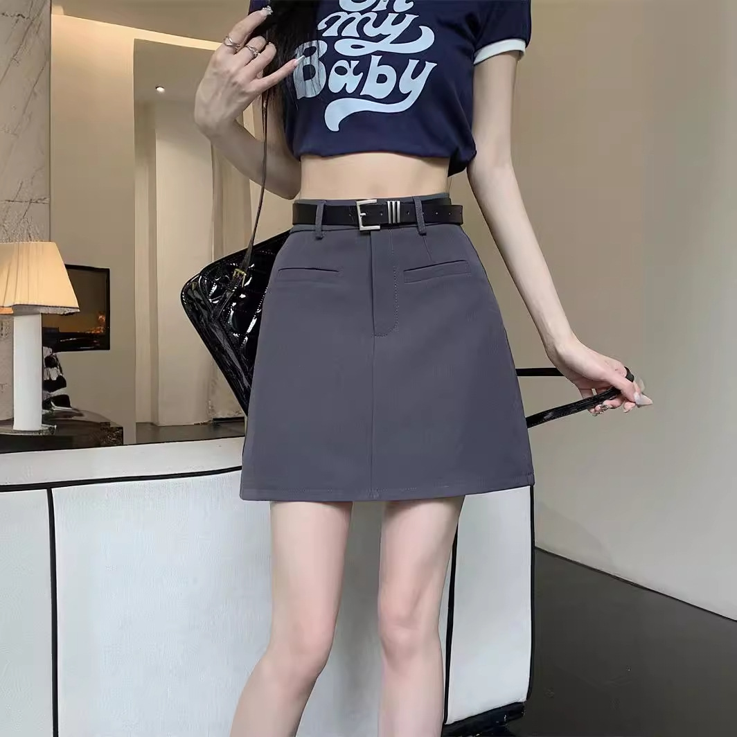 College Sweetheart A- shaped Suit Skirt Women's High Waist Black Skirt Anti-walking Fashion Hip Skirt Small Fresh