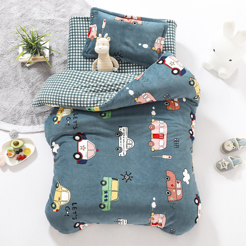 Picture of Kindergarten quilt three-piece autumn and winter milk velvet double-sided velvet baby admission core six-piece coral velvet bedding