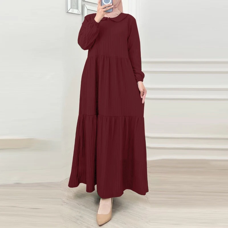 Picture of Cross-Border Muslim Women's Ruffle Skirt Puff Sleeve Dress Robe Dubai Turkish Sundress Middle Eastern Style