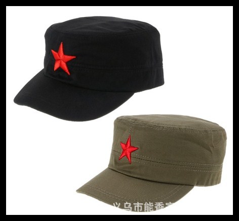 Foreign trade twill cotton embroidered military hat outdoor red five-star flat top hat flat top peaked cap baseball cap