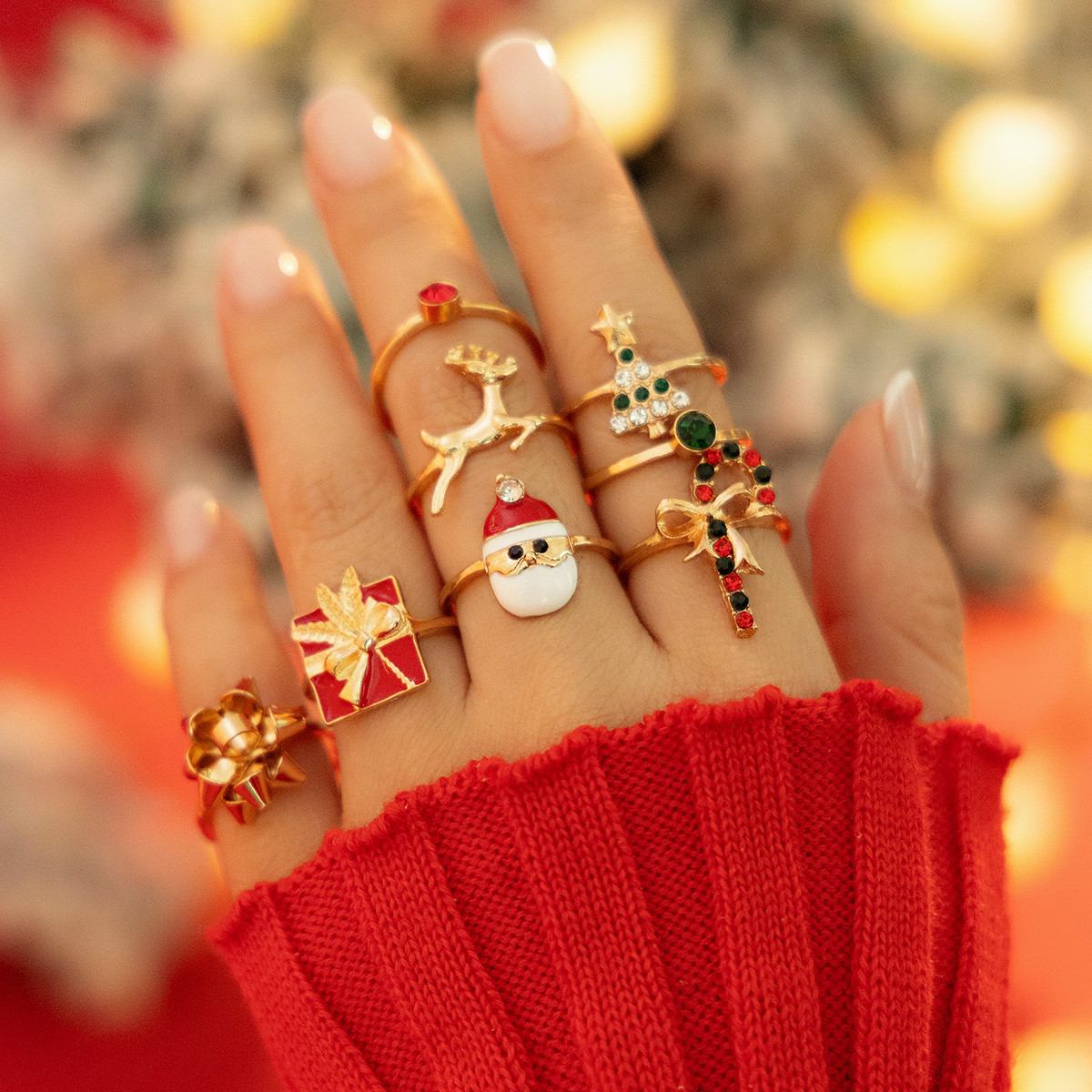 European and American cross-border jewelry fashion metallic elk ring Christmas trend holiday gift ring suit