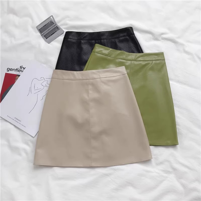 plus size ins Hong Kong style small leather skirt skirt 2024 new chubby girl high waist not hip A- line skirt PU leather skirt spring