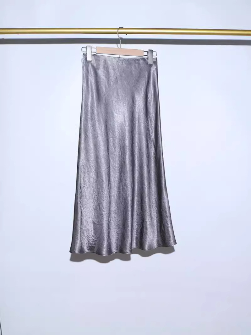 Picture of Elephant Grey Fold Texture 2025 Imported Heavy Triacetic Acid Satin Oblique Long Skirt Fishtail A