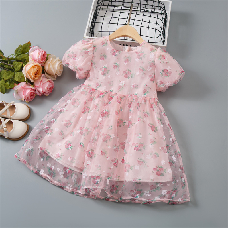 Girls dress Summer 2023 New Children's Skirt Super Fairy Women's Elegant Floral Girl Princess Dress