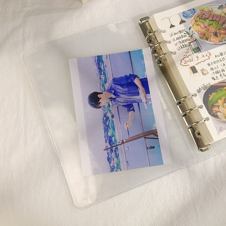 Picture of New A5 Transparent Glitter PVC Loose-leaf Notebook Simple Conference Notebook 6-hole Hand Account Book Strap PP Shell Notebook